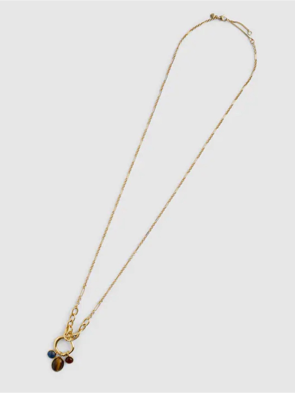 $88 NWT Madewell Semiprecious Tiger's Eye Lapis Stone Gold Chain Charm Necklace - Picture 2 of 12